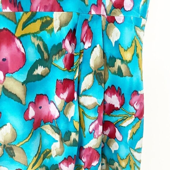 🟢Papell Petites 100% Silk Turquoise Teal Floral Sheath Dress Size 8 - Picture 3 of 7
